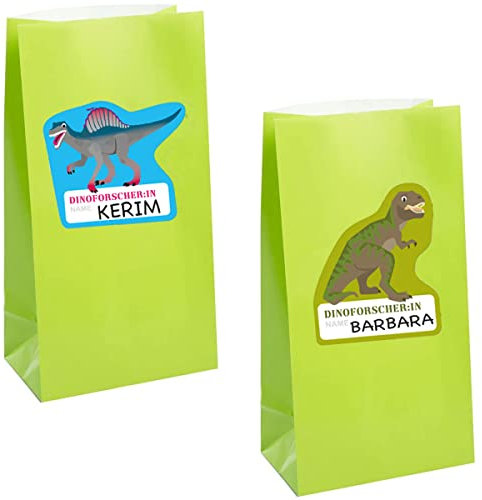 Carpeta 12 Partytüten + 12 Namensschilder für Mitgebsel zum Kindergeburtstag und Mottoparty | Geschenktüten Mitgebseltüten Tüten Kinder Geburtstag, Edition: Dinosaurier