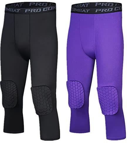 HULG Pantalones Acolchados con Rodilleras Pantalones De Compresión Capri 3/4 para Baloncesto Fútbol Béisbol Tallas para Jóvenes Y Adultos (combination-03,L)