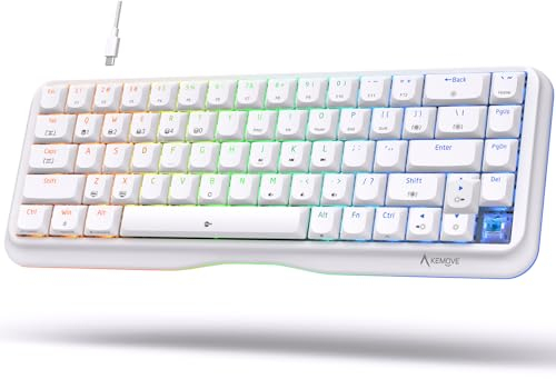 KEMOVE K68se Gaming Mechanische Tastatur mit Blue Clicky Switch,Ultra-Compact Mini 68 Tasten Anti-Ghosting,Typ-C-Datenkabel,US Layout für PC Windows Gamer Typist,Weiß