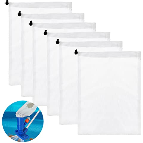 Thinp 6 STK Pool Netzbeutel,Filterbeutel,Pool Filter Netz,Netztaschen mit Kordelzug,Pool-Staubsauger Reinigung Vakuumbeutel,Fine Mesh Mikrofilterbeutel zum Fangen Blättern Kleinen Trümmer Poolsauger