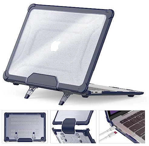 SEYMCY MacBook Air 13 Zoll Hülle 2020/2019/2018 Anti-Scratching Schutzhülle Hartschale Cover mit klappbarem Ständer für A2337 M1 A2179 A1932 Tough Case, Marineblau
