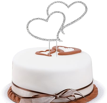 Double Heart Wedding Cake Topper - Sparkling Crystal Rhinestone Cake Topper Decoration Cake Insert for Wedding Valentine`s Day