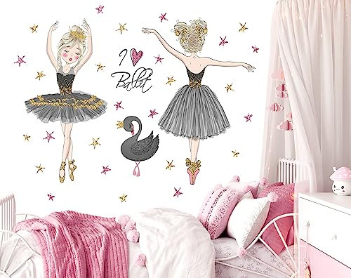WONDER MURALS Wandtattoo Kinderzimmer Deko Mädchen Wandaufkleber Ballerina Wandsticker Kinder Wanddeko Babyzimmer (L - 130 x 95 cm (B x H))