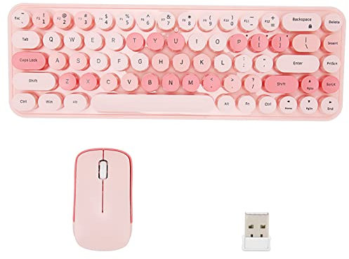 VBESTLIFE Wireless Keyboard and Mouse Combo, Cute Retro 68 Round Keycaps Keyboard and 1600 DPI Mouse Combo for Desktop, Laptop PC (Pink Theme)