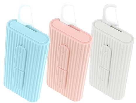 WLLHYF Tragbarer Zahnseide-Koffer, automatischer Zahnseide-Pick-Aufbewahrungs-Organizer, Reise-Flosser-Spender, nachfüllbare Halterboxen mit 10 Zahnseide-Picks für die Zahnreinigung (blau+rosa+weiß)