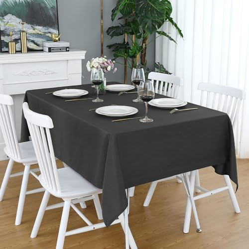 LivinEase Tischdecke 140 x 200 cm – Holzkohle Rechteckige Tischdecke aus Baumwollmischung 250 g/m² für 4- bis 6-Sitzer-Tisch – Elegante drapierte Tischtuch für den Weihnachtstisch
