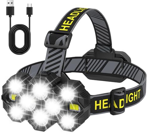 Enkifun Linterna Frontal Led Recargable, 2023 Linterna De Cabeza Mejorada 22000 Lumenes Súper Brillantes 10 Leds con 10 Modos IPX4 Impermeable Frontal Led Recargable Alta Potencia Pesca Running