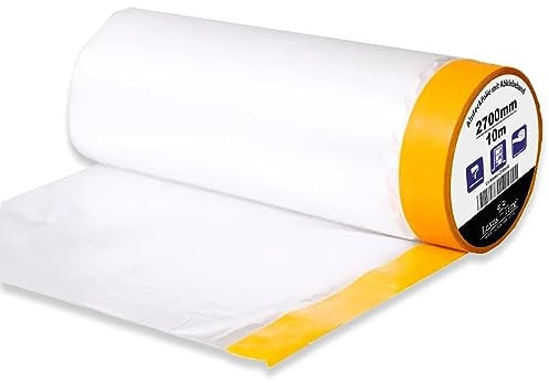 Luxus-Time Kreppband Malerband Masker 2700 mm x 10 m Gewebe mit Abdeckfolie selbstklebend UV-beständig Abklebeband Abdeckband Oberflächenschutz für Malerarbeiten Innenbereich Außenbereich