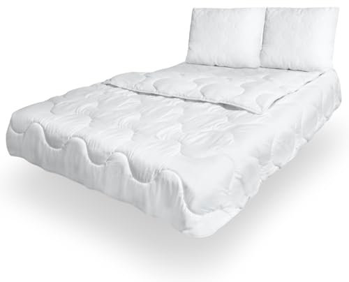 King Matratzen Ganzjahresdecke + Kissen Set - Antiallergisch I Mikrofaser + Poliester I Schöne Steppung (200x200cm Decke + 2X Kissen 80x80cm)