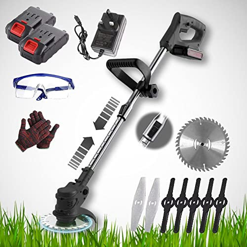 Suuim Coupe-Bordure sans Fil, débroussailleuse sans Fil 24 V avec 2 Batteries et Lame de Rechange, débroussailleuse pour débroussailleuse de Jardin