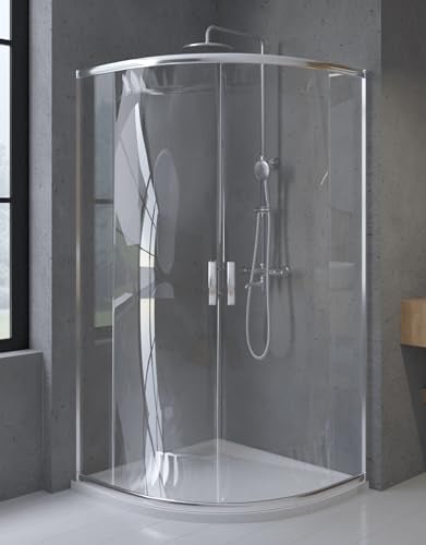 BADLAND HELA Cabine de douche ronde semi-circulaire 90 x 90 cm 190 cm Douche d'angle en verre transparent 6 mm
