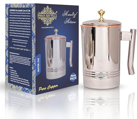 Steel Copper Jug Pitcher with Brass Knob, Serving Water Home Restaurant, 1500 ML
