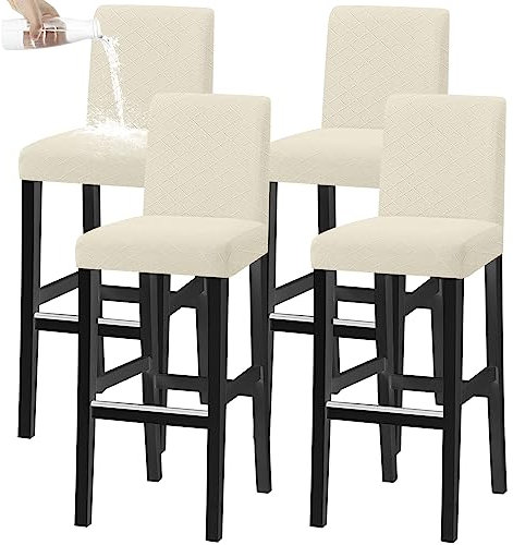 KELUINA Bar Stuhl Hocker Abdeckungen, Stretch Abnehmbare Waschbare Stuhl Slipcover für Kurze Dreh Dinning Stuhl Rücken Stuhl Bar Hocker Stuhl (Beige,4er-Set)