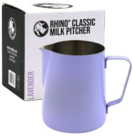 Rhino Classic Milk Pitcher 450ml/15oz (Lavender) - Stainless Steel | Use with Your Coffee Machine or Frother for a Latte or Flat White