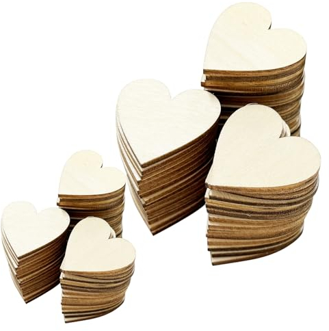 100 Stück Holz-Herzanhänger, Holzspäne-Herz-Streudekorationen, Herzförmige Holzanhänger, Holz-Herz-Dekorationen, Holz-Herz-Hochzeitsdekorationen, Holz-Herz-Dekorationszubehör