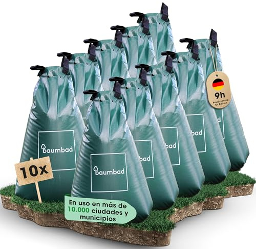 baumbad | 10 Baumbeutel Bewässerungsbeutel für Bäume | langzeit Bewässerungssystem | robuster 75 Liter Wassersack/Bewässerungssack, aus UV beständigem PVC, Pflanzenunterstützung für heiße Sommer
