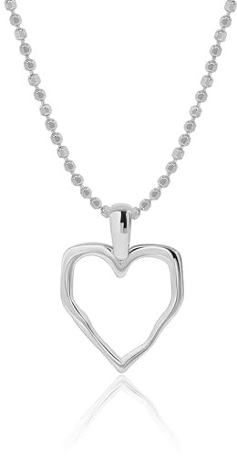Meissa Sterling Silver Hollow Heart Shape Necklace for Women Girls Handmade Tiny Ball Chain Necklace Gold Plated Heart Stacked Necklace Birthday GIft, Silver