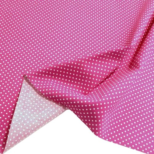 TOLKO 50cm Baumwollstoff Meterware | weiche Baumwoll-Popeline für Kleid Hemd Bluse Tuch zum Nähen Dekorieren | Kleiderstoff Dekostoff Bezugsstoff Baumwolle (Fuchsia Weiß Punkte)