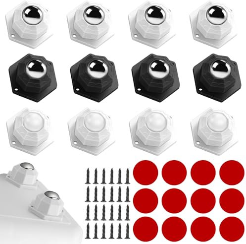 12 Pièces Roulette Charge Lourde, Roulettes pour Meubles Charge 200kg, Roulettes à Billes Auto-adhésif, Petite Roulettes pour Meubles, Roulettes Pivotantes à 360 Degrés, pour Pourmaisons Bureaux