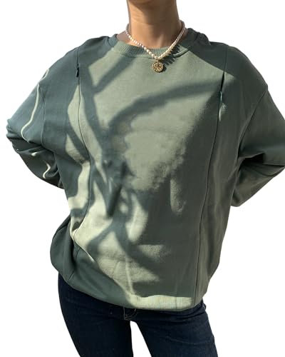 AEARGIV Damen-Pullover, lässig, Still-Sweatshirt, bequem, Reißverschluss, Stillpullover, Grün 1, M