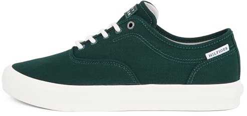 Tommy Hilfiger Sneaker con Suela Vulcanizada Hombre Low Oxford Twill con Logotipo, Verde (Hunter), 40