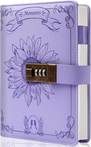 CAGIE Tagebuch mit Schloss für Mädchen Erwachsene Leder nachfüllbar Tagebuch mit Zahlenschloss B6 Bullet Journal Notizbuch für Frauen, Lila