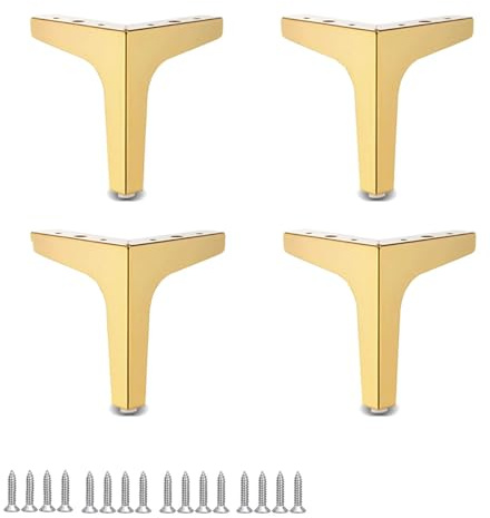 4X Dreieck Tischbeine,Schrankfüsse aus kaltgewalztem Stahl,DIY Metall möbelfüße,Für Betten,TV-Schränke,Esstische,Nachttische,mit Schrauben (13cm,Gold)