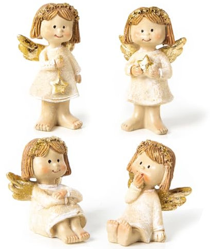 Logbuch-Verlag 4 Engel Figuren Weihnachten Weihnachtsengel Creme Gold weiß kleines Geschenk Schutzengel 6,5 cm
