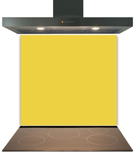 C2G Coloured Toughened Glass Splashback for Kitchen, Tempered Heat-Resistant Glass Splashbacks with Polished Edges for Cooker and Hob Backsplash (Lemon, 60 x 60cm)