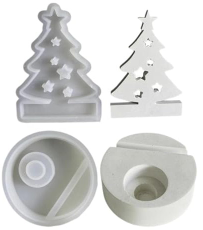 Christmas Tree Silicone Mold with Base, Christmas Tree Candle Holder Making Mould, Christmas Tree Epoxy Resin Silicone Casting Molds, for Home Decor(A)