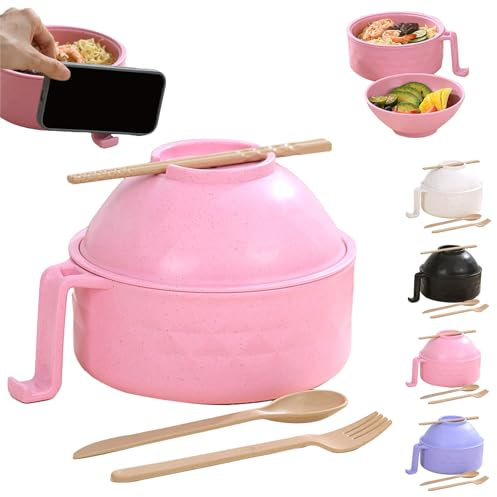 Noodle Bowl with Lid,instant Noodle Bowl,noodle Bowl with Chopsticks,microwave Noodle Bowl, Multifunctional Ramen Bowl Set with Fork Spoon Chopsticks,Ramen Bowl with Handle, for Soup Pasta Salad