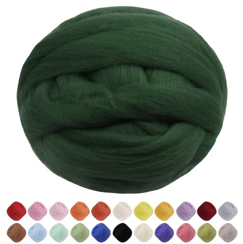 Uiopa Filzwolle, 200g Filzwolle Trockenfilzen Weiche Märchenwolle zum Filzen, Dickes Garn Filzwolle Nassfilzen Filz Wolle Dunkelgrün für Filzprojekte, DIY-Handwerk