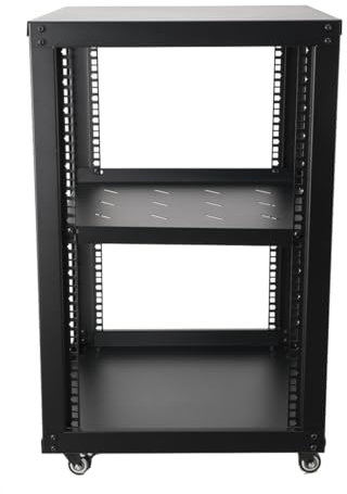 ECUTEE Server Rack a Telaio Aperto 15U, 19pollici Server di Rete Rack a 4 Montanti a Telaio Aperto, Armadio di Rete con Ruote per Apparecchiature Informatiche/AV/Dati