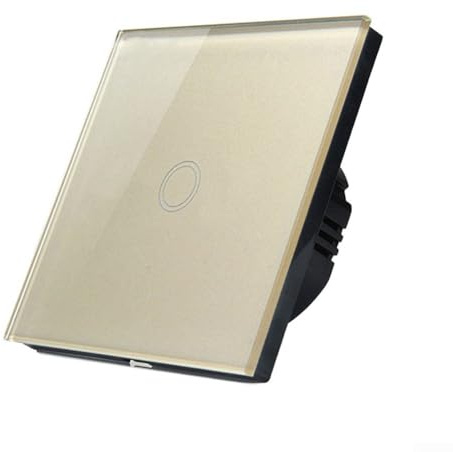 Single Touch Switch, For LED Lamp 1-Gang 1-Way Control Light Switch, 86-Type Tempered Glass Panel AC 110-240V No Neutral Wire Required(gold)