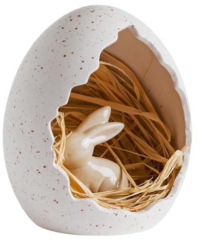 home&you - Osterdeko Eggling, Osterei mit Keramik, Osterei Tischdeko, Deko-Ei, Osterfigur, Frühlingsdekoration, Osterschmuck - Beige