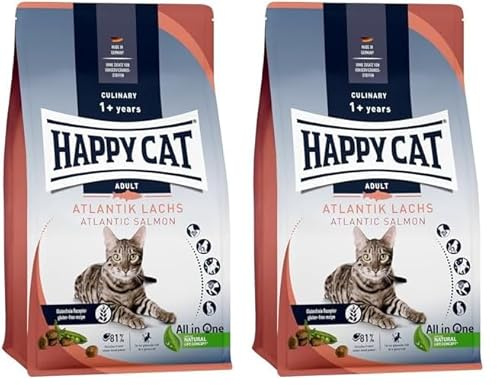 Happy Cat 70553 - Culinary Adult Atlantik Lachs - Katzen-Trockenfutter für ausgewachsene Katzen & Kater - 1,3 kg Inhalt (Packung mit 2)