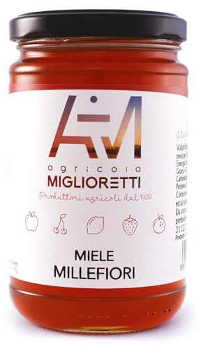 Agricola Miglioretti Miele Millefiori Italiano 400g - Naturale, Artigianale, Non Pastorizzato. Dal 1929. Ideale per Colazioni, Tisane e Formaggi Gourmet