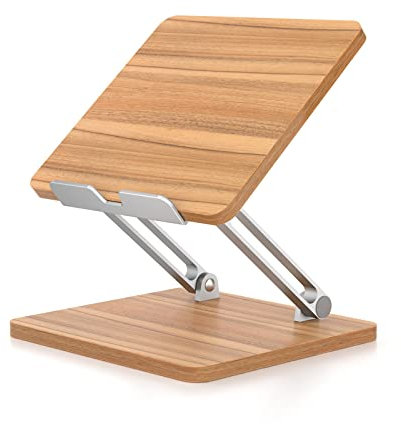 Kfwfuaee Wooden Laptop Stand Adjustable Height Desk Lever Stand Ergonomic Bed Desk PC Tray for Tablet Lapdesk 12-17 Inches