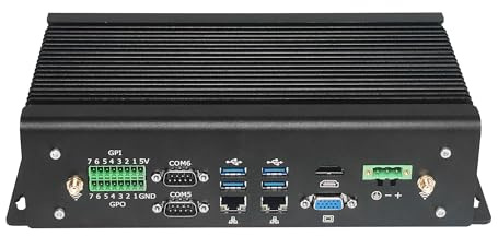 AIOPCWA Industrial Mini PC Fanless, Core i7 1195G7, 6 x COM RS232/RS485/RS422 Mini Computer, 2 x 2.5GbE i225-V LAN, Barebone (No RAM/SSD/OS), Dual Band WLAN/BT, VGA/HD, Winos/Linux
