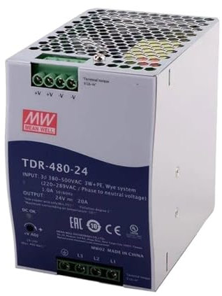 BIVOO 1 Uds TDR-480-24 24V 20A 480W for Carril DIN Industrial trifásico Delgado con función PFC Fuente de alimentación de Salida única
