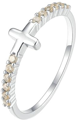 Daesar Eheringe Damen Einzeln, Ring 750 Weißgold Kreuz mit Citrin Ringe Verlobung und Hochzeit Gr.60 (19.1)