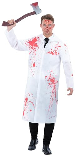 Smiffys Unisex American Killer Kit Bloody Printed PVC Poncho with Toy Axe Scary Halloween Horror Costume Accessory for Men and Women Fancy Dress