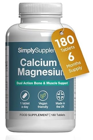 Calcium & Magnesium | 180 Vegan Tablets | 6 Months' Supply | With calcium for normal bones and magnesium for normal muscle function | UK made to GMP standards