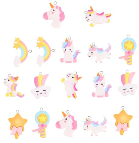 Tofficu 17 Stück Harz Einhorn Anhänger Selbstgemacht Cartoon Regenbogen Schmuckanhänger Für Halsketten Armbänder Schlüsselanhänger Basteln Geschenk