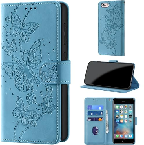 for iPhone 6 / 6S Wallet Case Flip, Light Blue | RFID Blocking, 3 Card Holder Stand, Shockproof TPU Shell, PU Leather Magnetic Closure