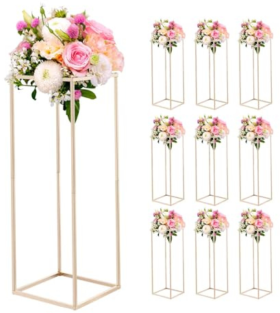 VEVOR Supporto per Fiori da Matrimonio 10 Pezzi da 80 cm, Supporto per Fiori con Vite Nascosta, Espositore Floreale Cubico Rettangolare per Matrimoni, Feste, Compleanni, Casa, Oro Francese