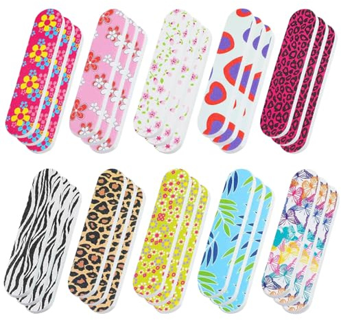 SYEYCW 30 limas de uñas pequeñas, tablas profesionales de doble cara para uñas, limas de uñas lavables con flores coloridas, para dar forma a uñas naturales artificiales y extensiones, herramientas