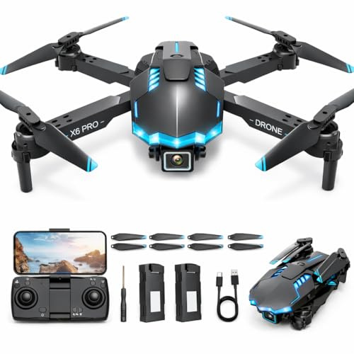 Drone con Telecamera 1080P per Bambini e Adulti, Mini Droni Pieghevole con Motore Brushless/ 2 Batterie/Altitudine Mantenimento, Giocattoli Regalo per Ragazzo e Uomo (Black)