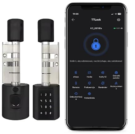 Kraslaw TTLOCK Fingerabdruck Passwort Türschloss, Elektronisches Fingerabdruck Pin Code Schloss mit App, Passwort, RFID-Karte, Geeignet für Türen von 35-70 mm (Schwarz)