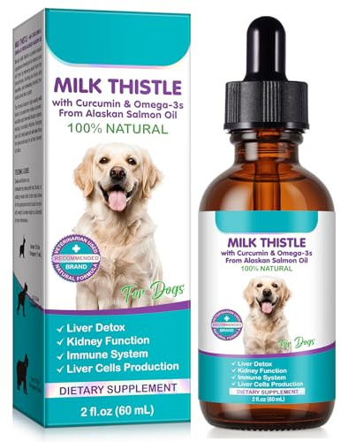 Milk Thistle Drops for Dogs in UK – Liver Detox & Kidney Support with Curcumin & Omega-3 from Alaskan Salmon Oil – Natural Cleanse & Immune Boost, 2 fl oz / 60 ml
